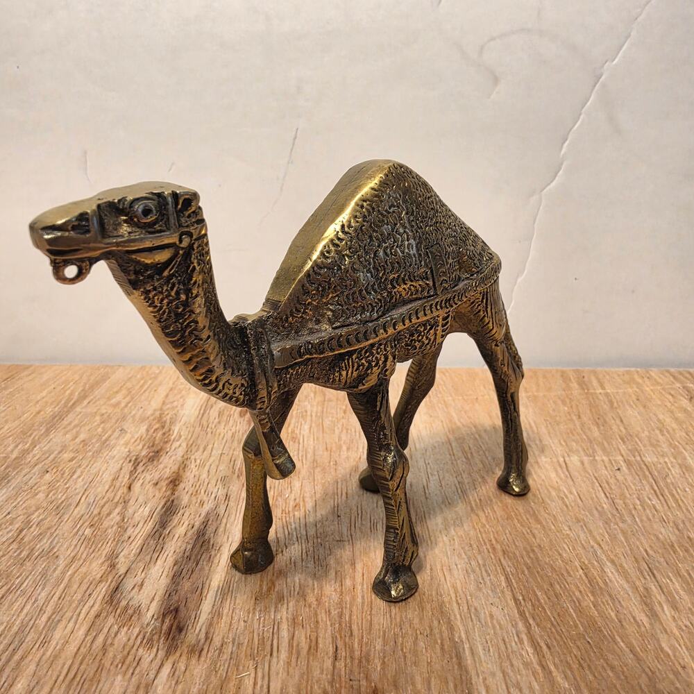 Vintage Solid Brass Hand-etched Camel figure 5' x 4.5"